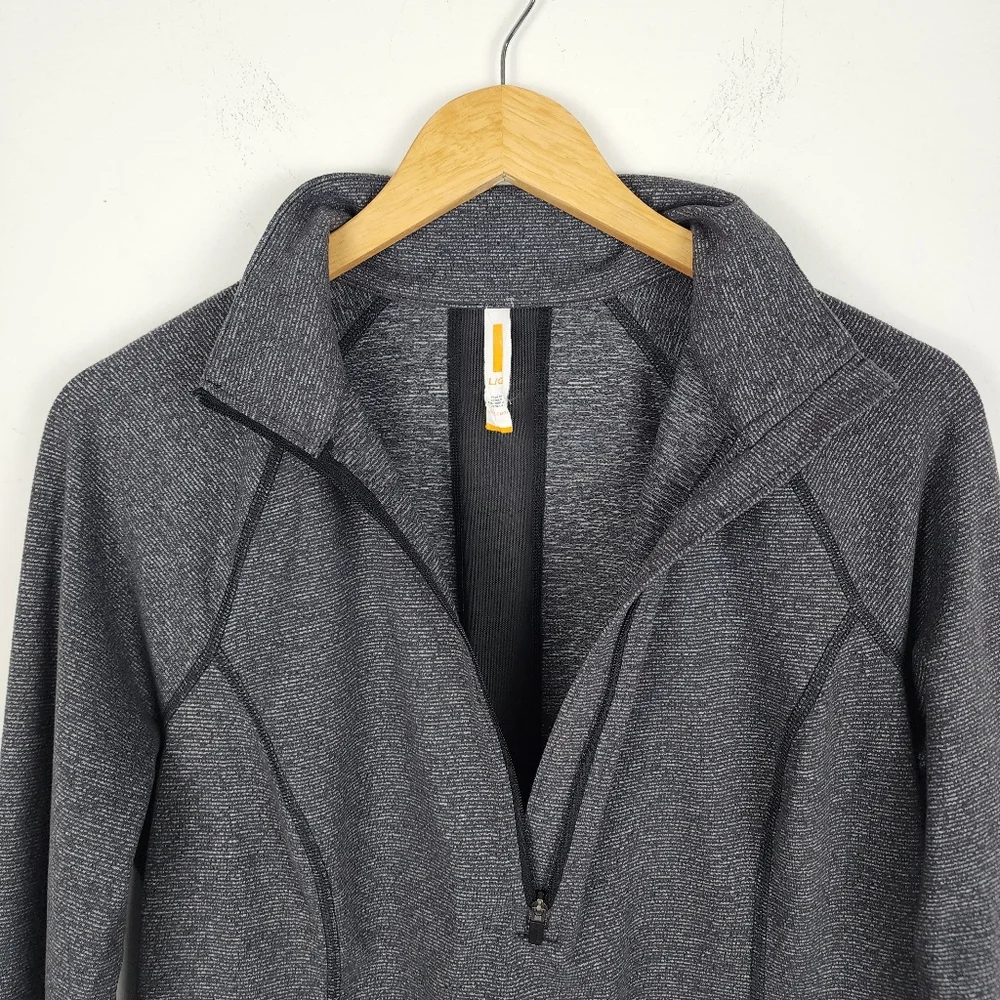 Lucy Activewear Heathered Gray Half-Zip Pullover - Mesh Back & Thumbholes Size L - Picture 10 of 11